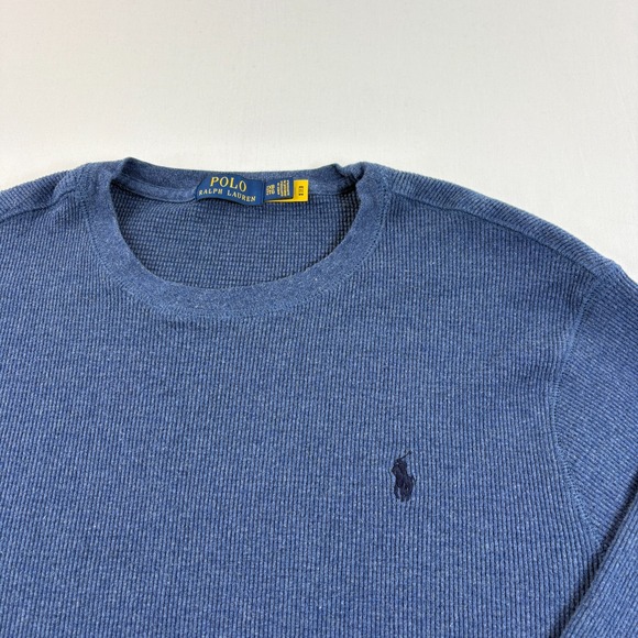 Polo Ralph Lauren Sweatshirt Mens 2XB Big Blue Waffle Knit Lightweight Stretch‎ - Picture 2 of 10